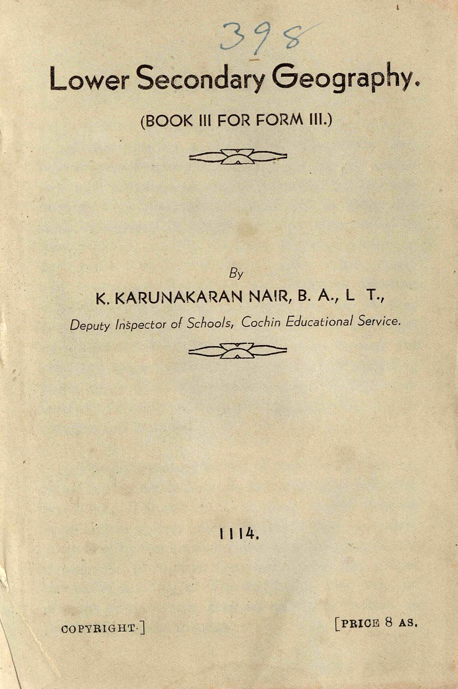  1939 - Lower Secondary Geography - Book 3 Form 3