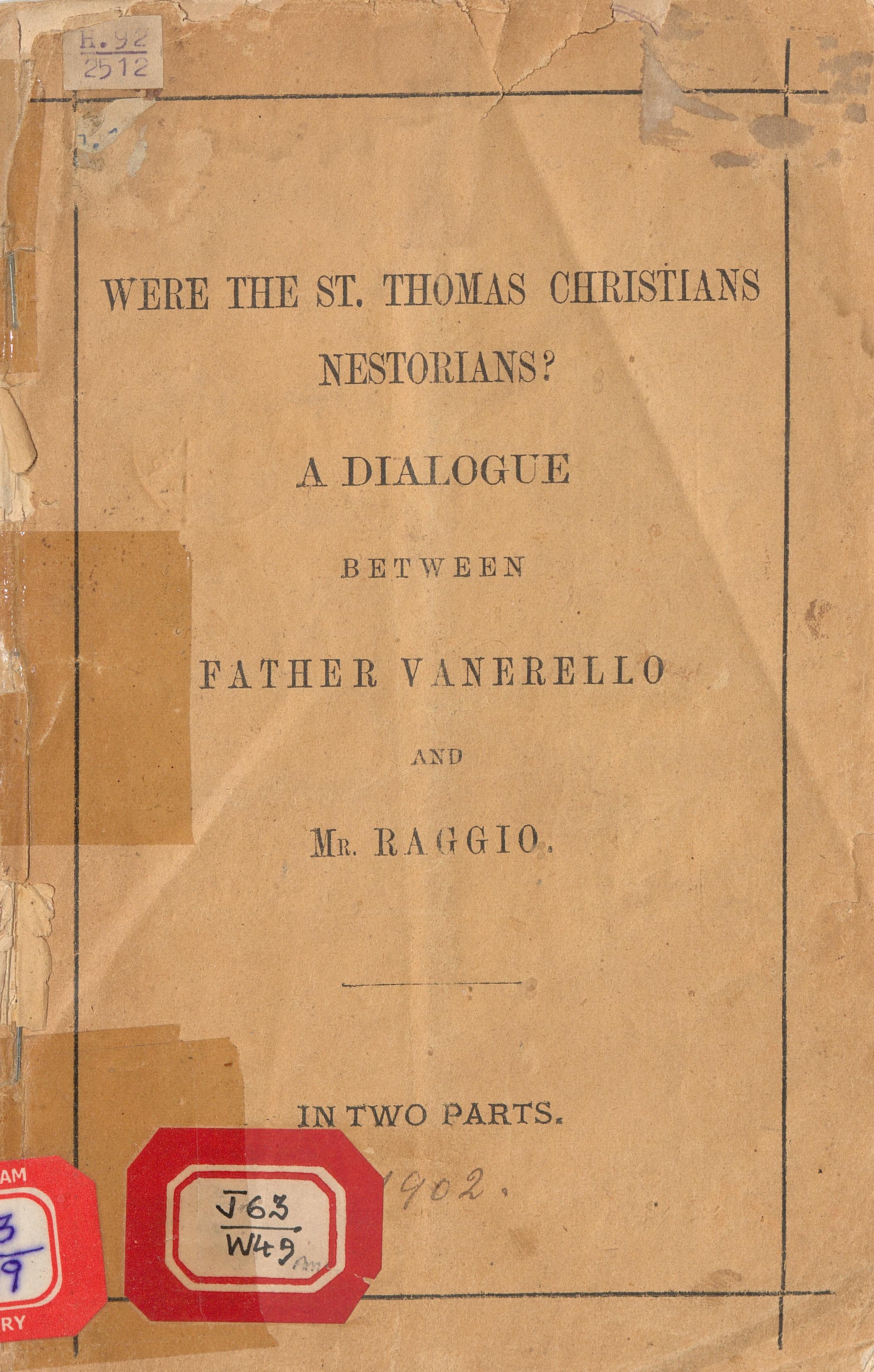 1902 - Were St. Thomas Christians Nestorians - Vanerello - Raggio