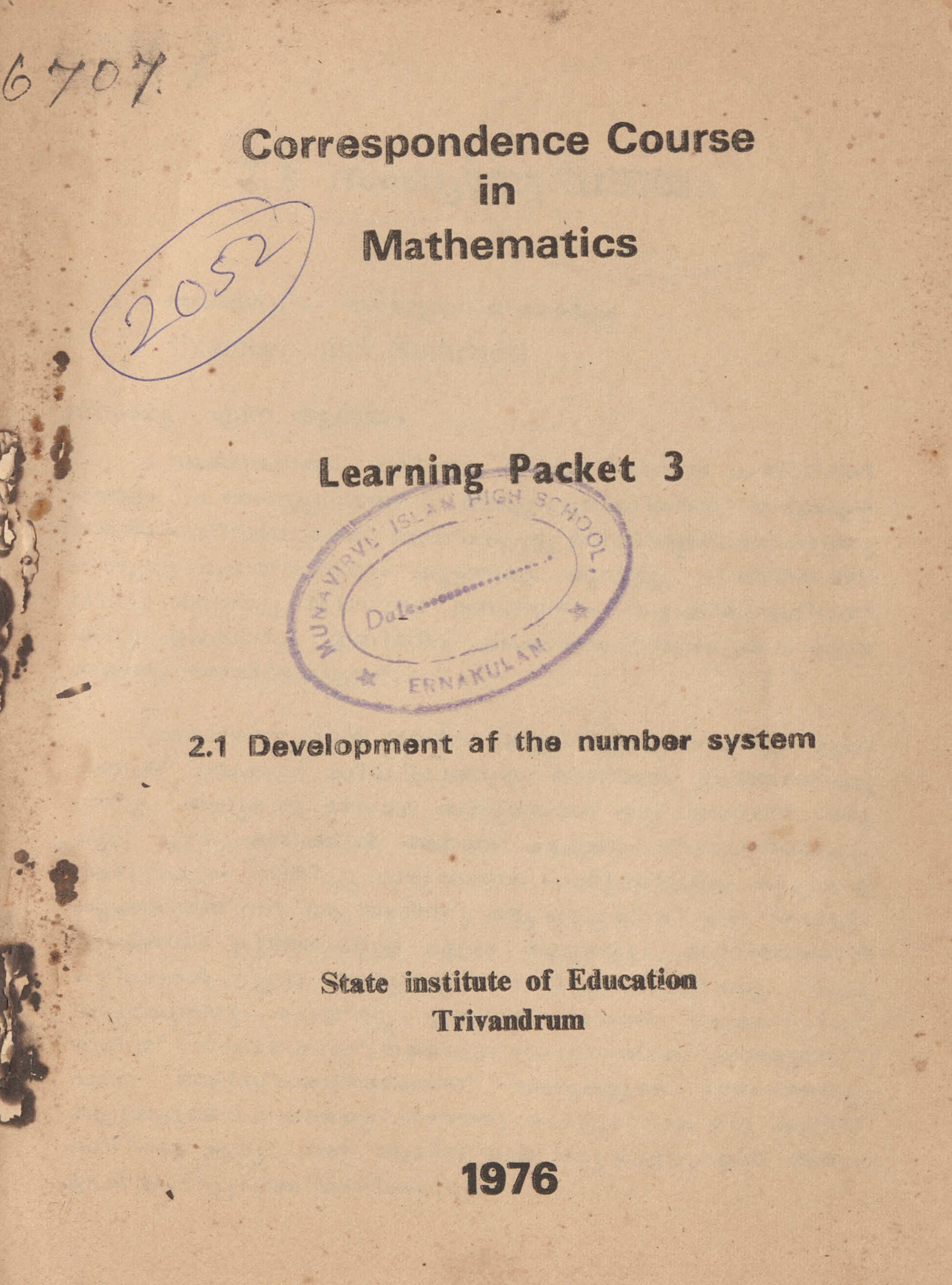 1976 - Corresepondence Course In Mathematics