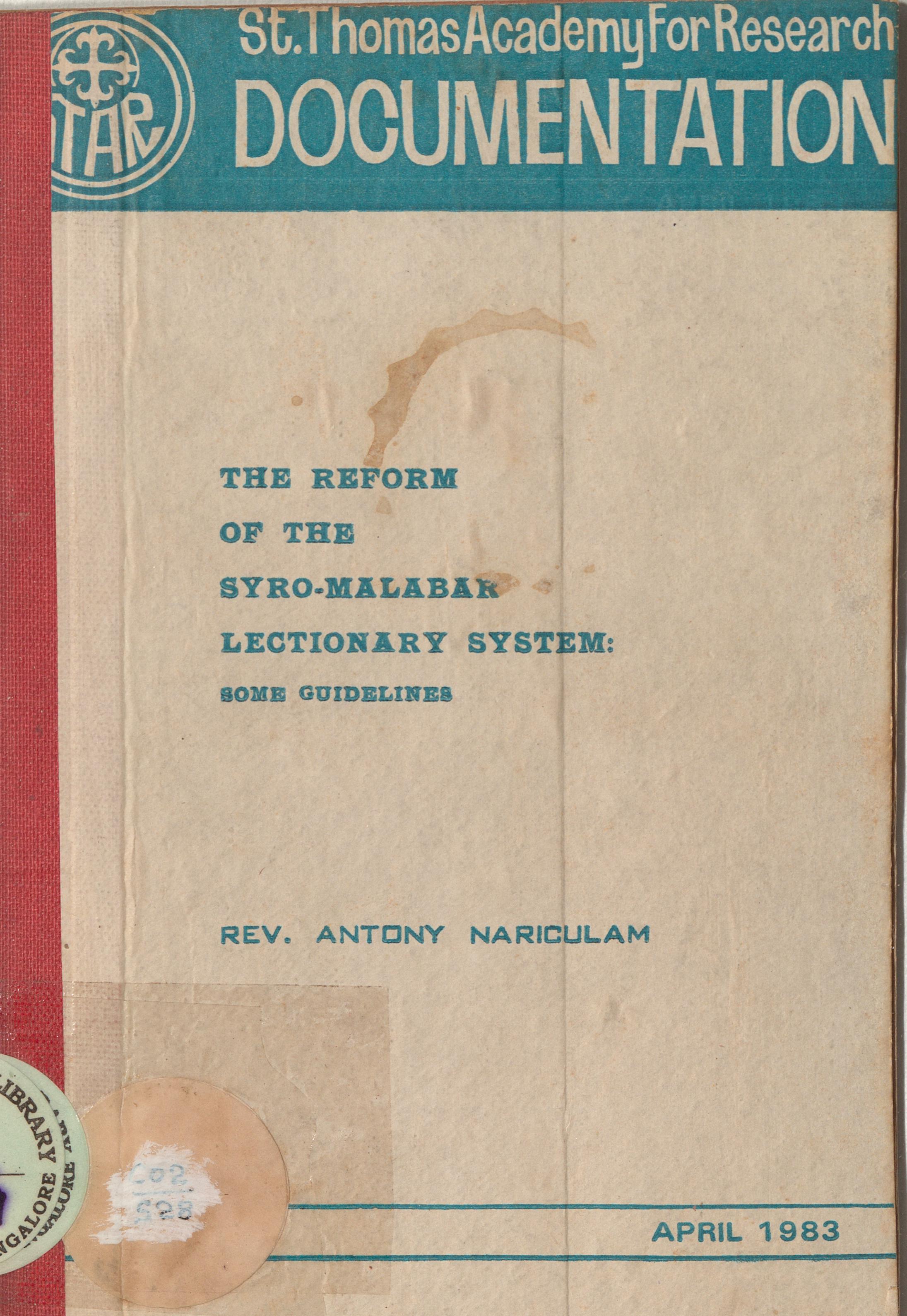  1983 - The Reform of the Syro Malabar Lectionary System - Antony Nariculam