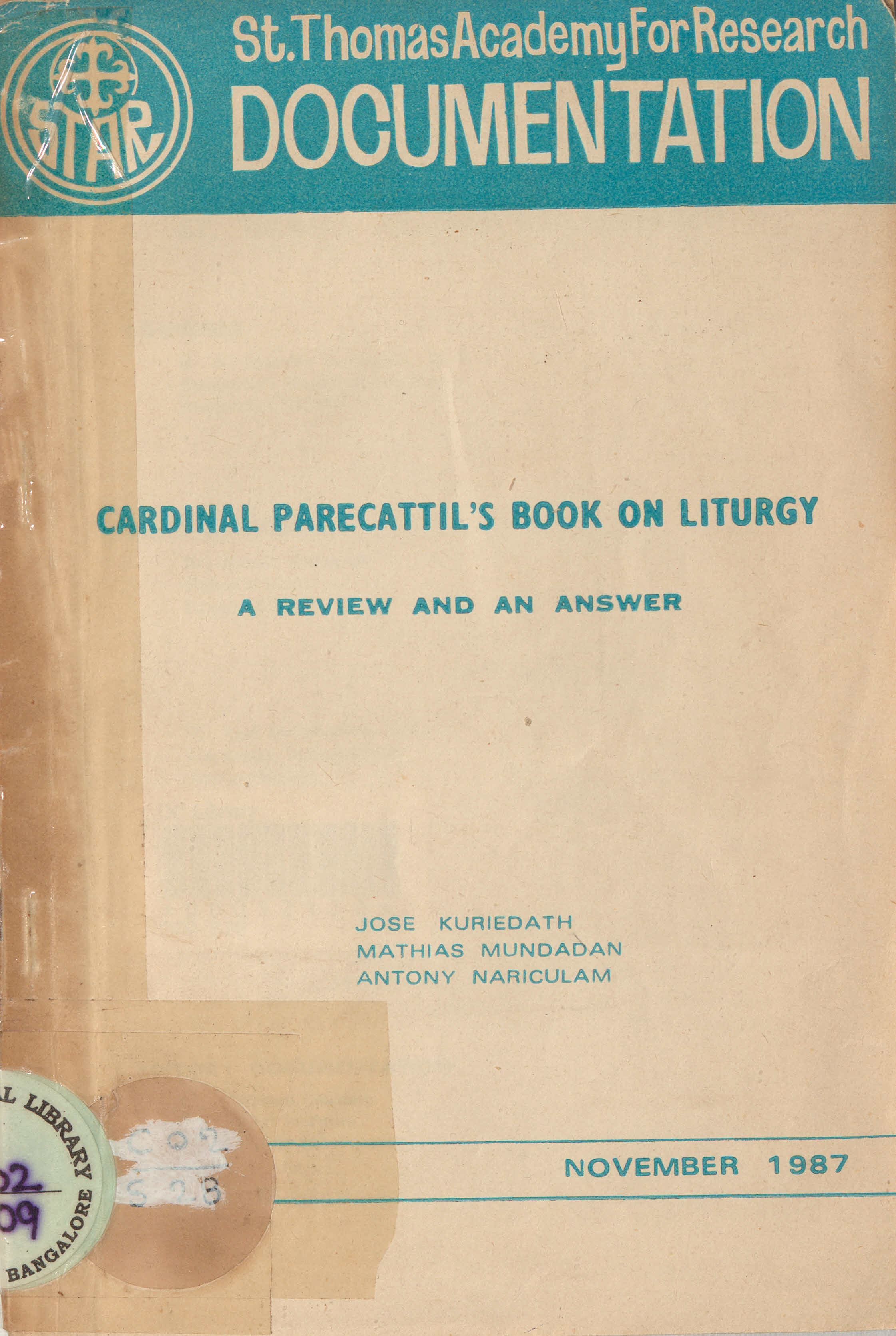  1987 - Cardinal Parecattil's Book on Liturgy