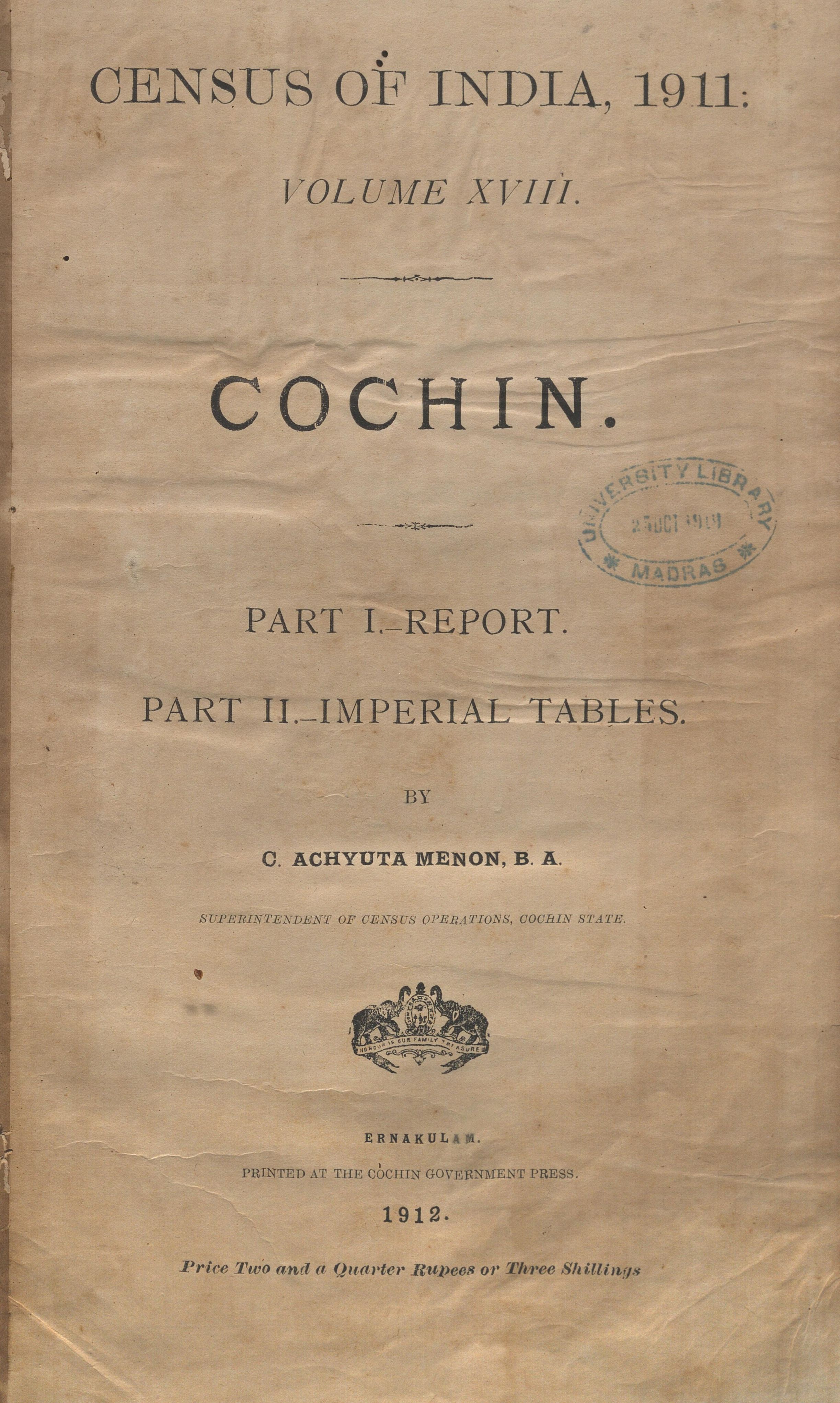  1912 - Census of India - 1911 - Volume XVIII - Cochin