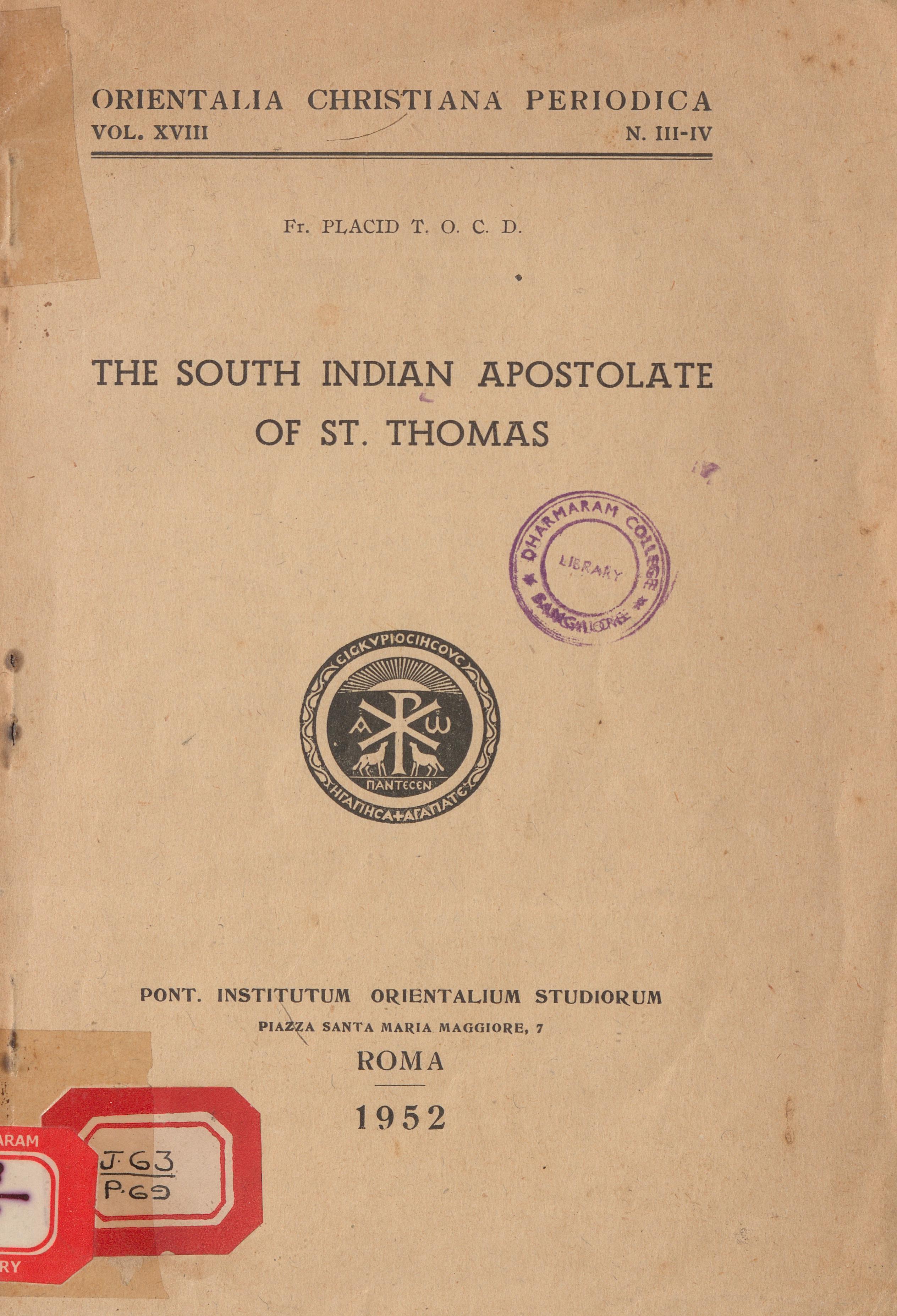  1952 - The South Indian Apostolate of St.Thomas