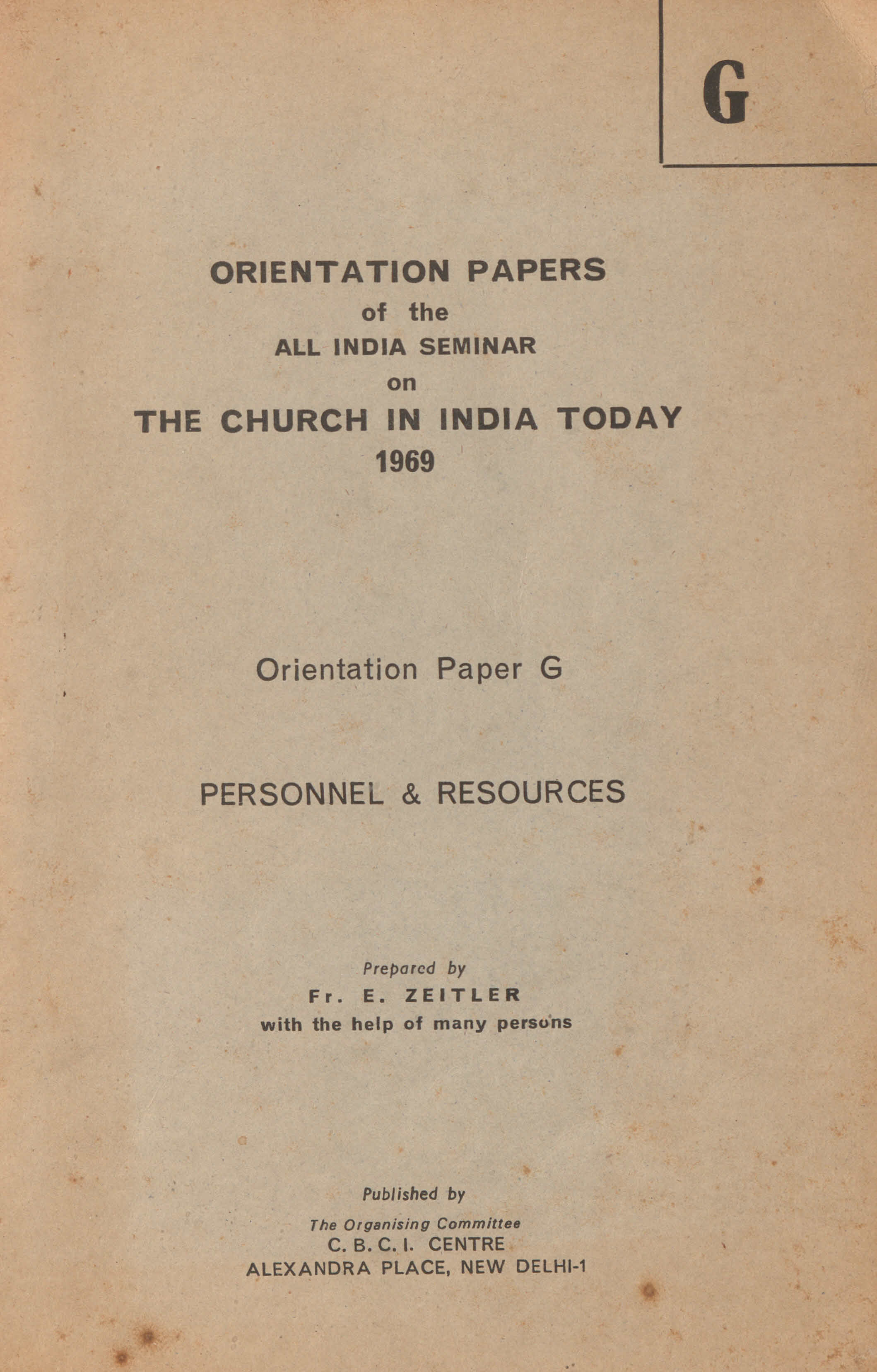 1969  -  Orientation Paper G  - Personal Resources