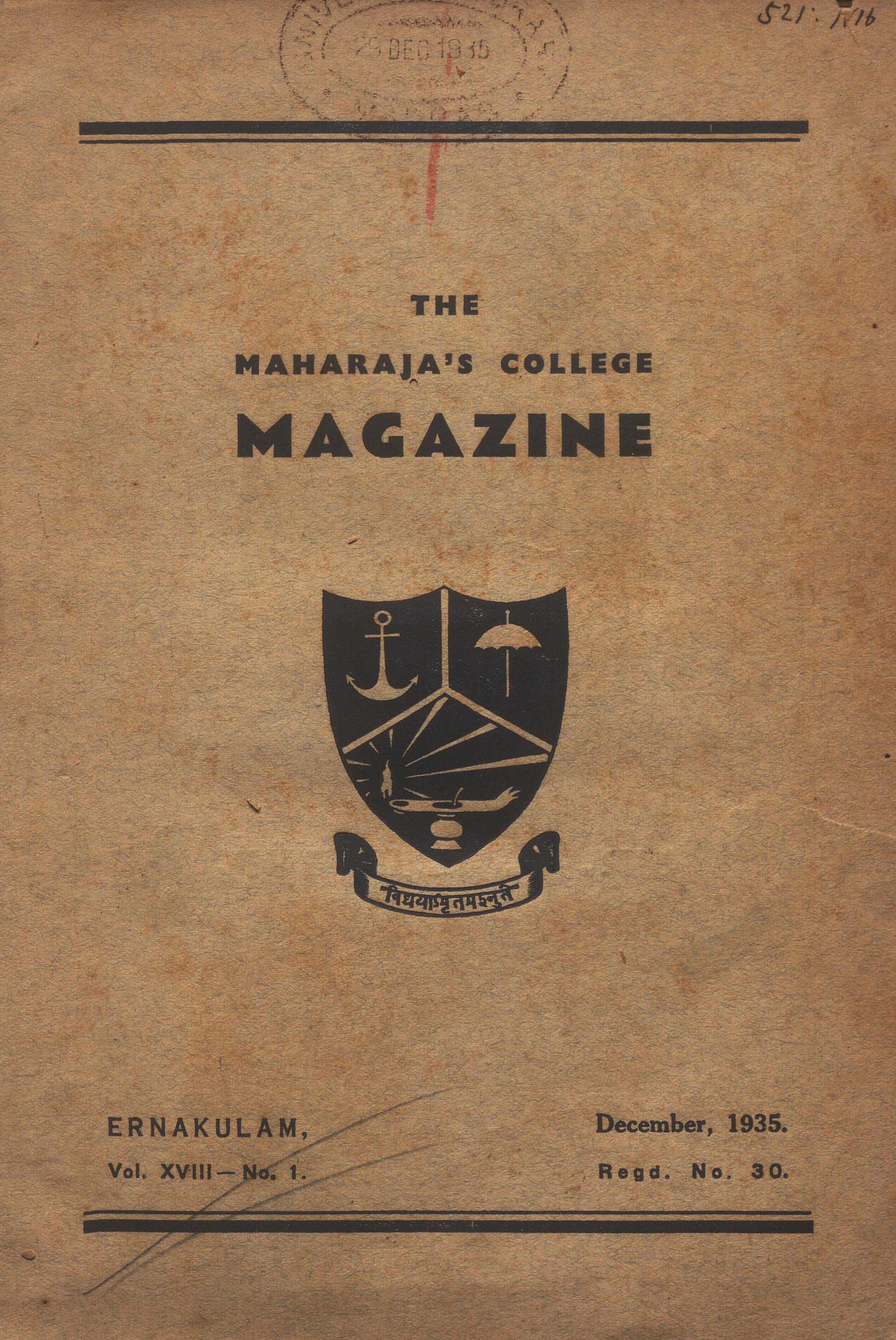  1935 - The Maharaja's College Magazine Ernakulam- Vol. XVIII December Issue 01