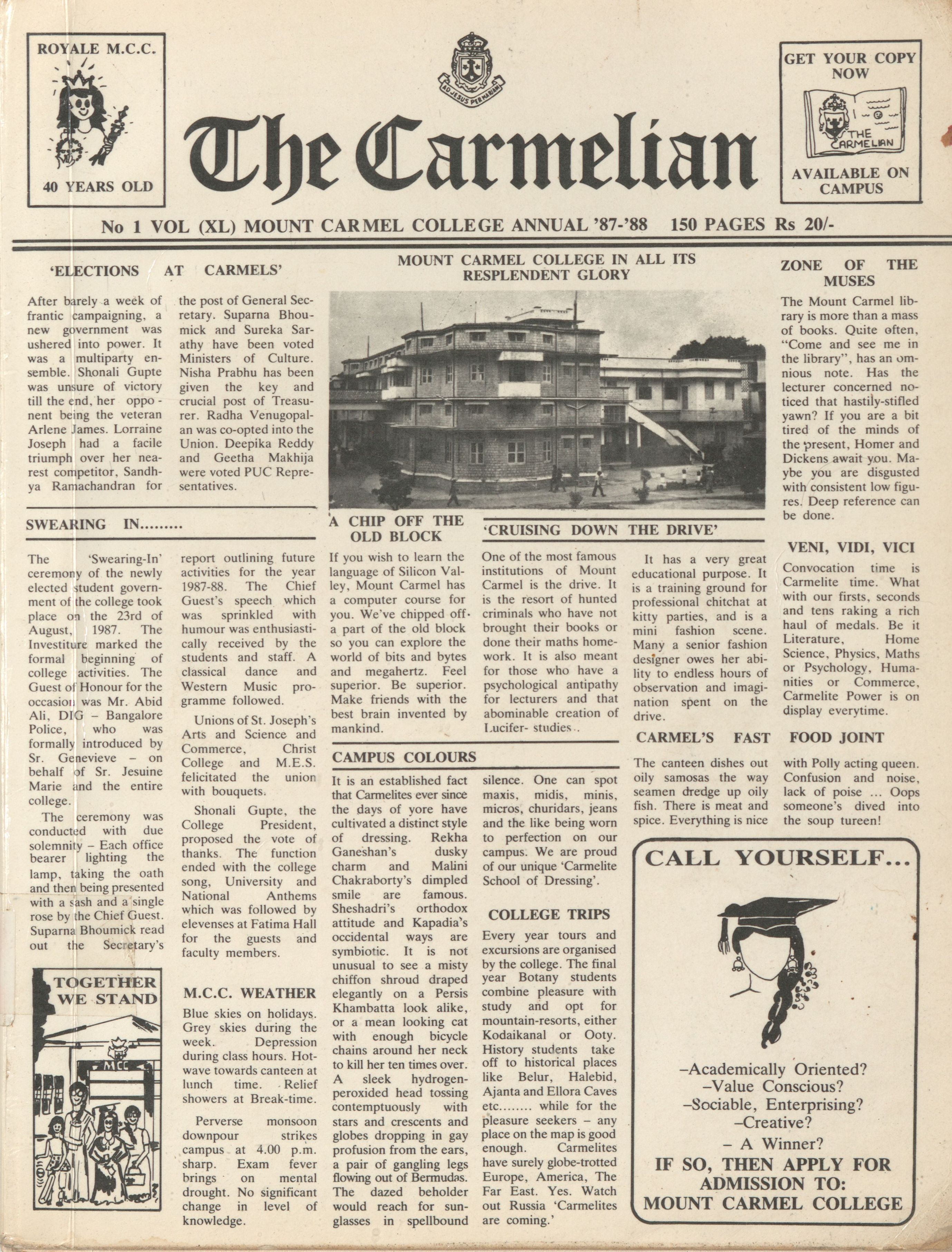  1988 - Mount Carmel College Bangalore Annual