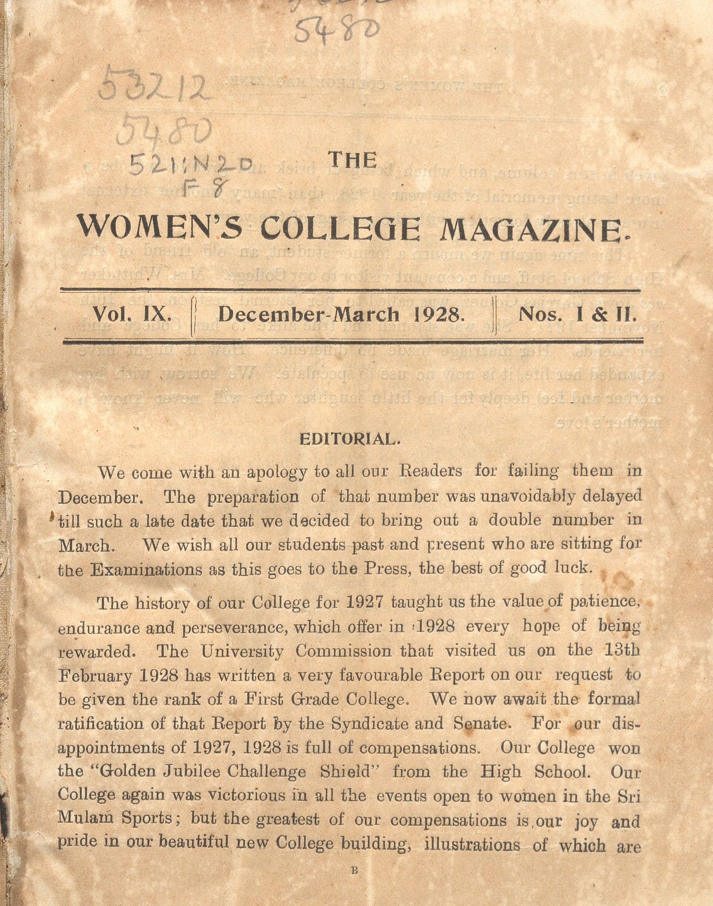 1928 - The Women's College Magazine Trivandrum March Volume IX - Issue I and II