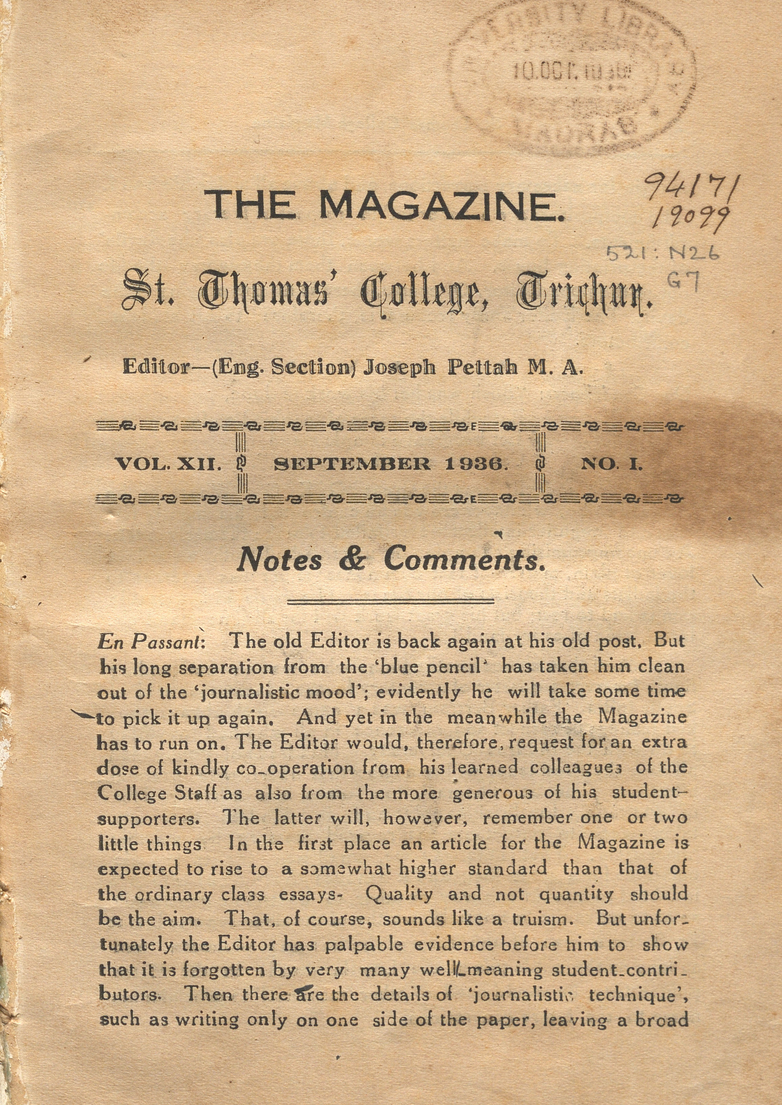  1936 - St. Thomas College Trichur Magazine