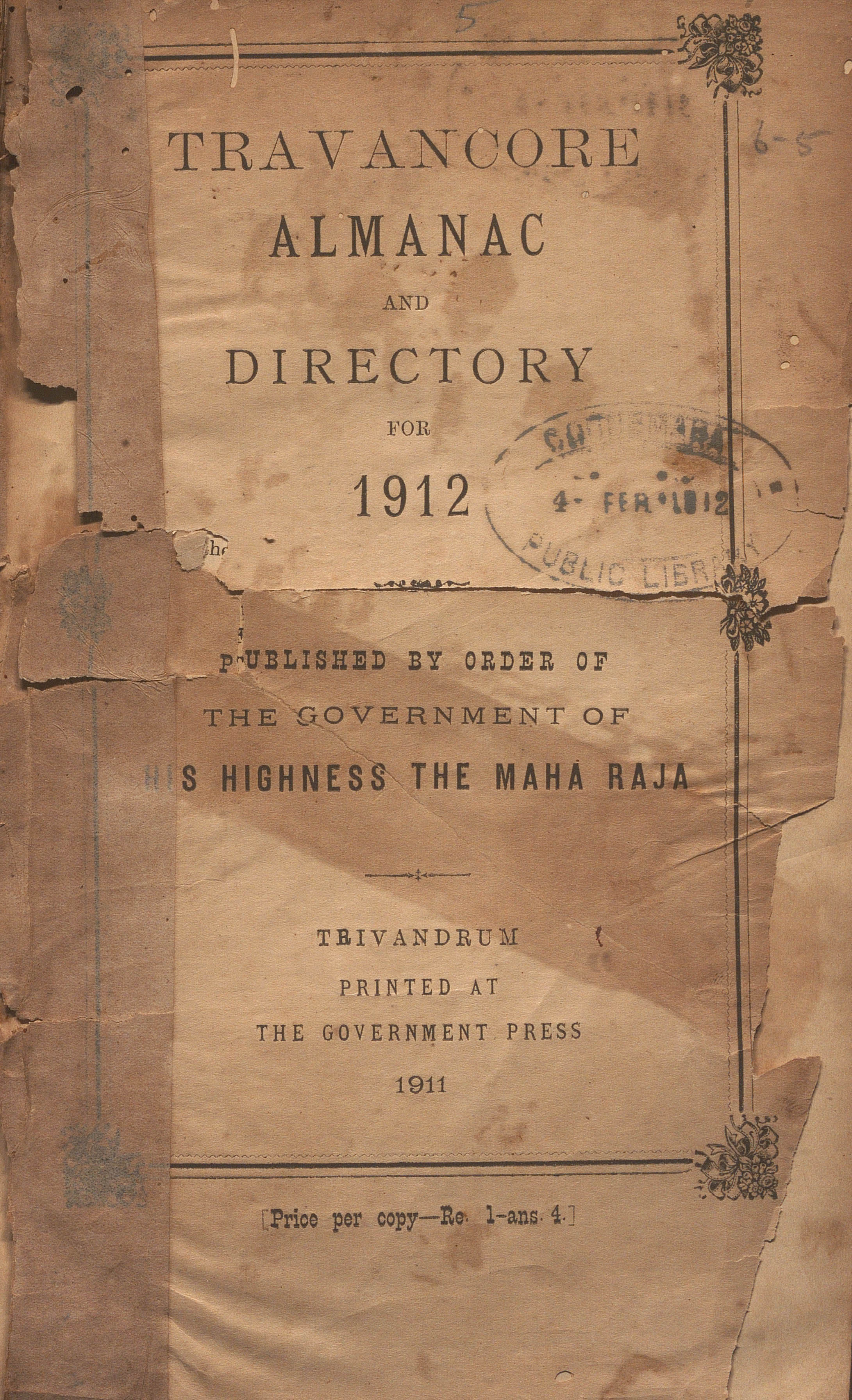 1911-Travancore Almanac And Directory For-1912