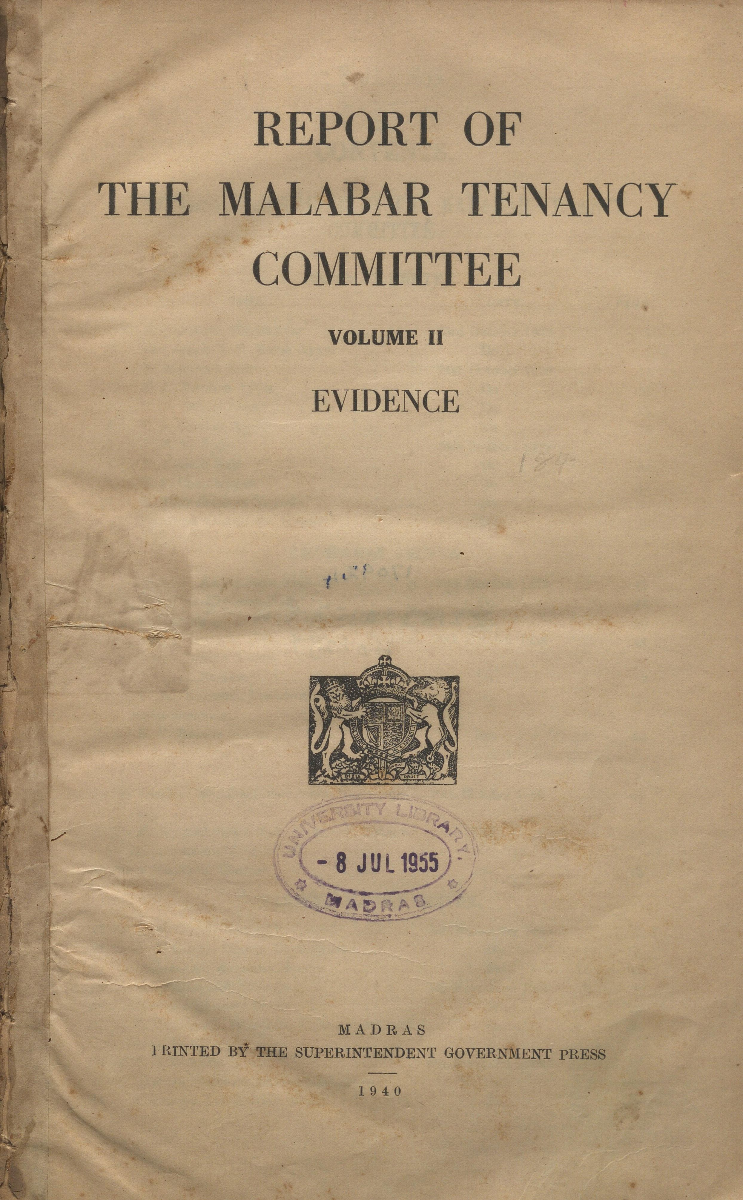 1940- Report Of TheMalabar Tenancy Committee - Volume II- Evidence